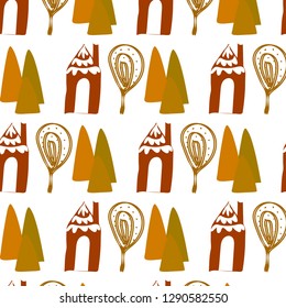 Abstract pattern yellowWhite and orange of the house with trees, patterns 