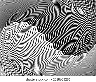 Abstract pattern. zig zag texture with wavy, billowy lines. Optical art background. Wave design black and white. Digital image with a psychedelic stripes. Vector illustration