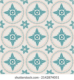 Abstract patterned azulejo floor tile, geometric background.illustration, Vector seamless pattern.Portuguese floor tiles azulejo design.Floor cement Talavera tiles wallpaper.Ceramic design.