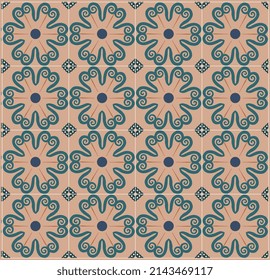 Resumen azulejo con estampado en baldosas de suelo, fondo geométrico.ilustración, Vector patrón sin soldadura.Baldosas de suelo portugués de azulejo.Papel tapizado de azulejos de suelo de cemento Talavera.Diseño cerámico.