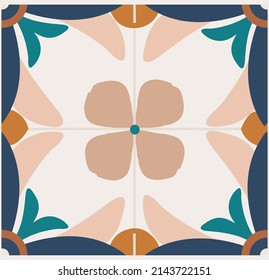 Abstract patterned azulejo floor tile, geometric background.Vector texture pattern.Portuguese floor tiles azulejo design.Floor cement Talavera tiles wallpaper.Ceramic design.