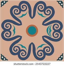 Abstract patterned azulejo floor tile, geometric background.Vector texture pattern.Portuguese floor tiles azulejo design.Floor cement Talavera tiles wallpaper.Ceramic design.