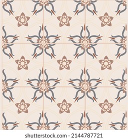 Resumen azulejo con estampado en baldosas, fondo geométrico.Ilustración vectorial, patrón ininterrumpido.Diseño de azulejos de suelo portugués.Papel tapizado de azulejos de suelo de cemento Talavera.Diseño cerámico.