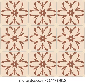 Abstract patterned azulejo floor tile, geometric background.Vector illustration, seamless pattern.Portuguese floor tiles azulejo design.Floor cement Talavera tiles wallpaper.Ceramic design.