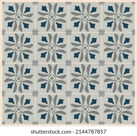 Resumen azulejo con estampado en baldosas, fondo geométrico.Ilustración vectorial, patrón ininterrumpido.Diseño de azulejos de suelo portugués.Papel tapizado de azulejos de suelo de cemento Talavera.Diseño cerámico.