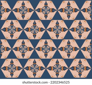 Abstrakte gemusterte Azulejo-Fliesen, geometrischer Hintergrund.Vektor Keramikfliesen nahtloses Muster.Portugiesische Bodenfliesen Azulejo-Design.Fußbodenzement Talavera Fliesen Tapete.Keramikdesign.