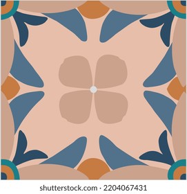 Abstract patterned azulejo floor tile, geometric background.Floor cement Talavera tiles wallpaper.Ceramic design.Vector Ceramic tiles seamless pattern.Portuguese floor tiles azulejo design.