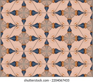 Abstract patterned azulejo floor tile, geometric background.Floor cement Talavera tiles wallpaper.Ceramic design.Vector Ceramic tiles seamless pattern.Portuguese floor tiles azulejo design.