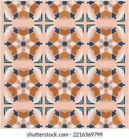 Abstract patterned azulejo floor tile, geometric background.Vector illustration of Azulejo on light background..Portuguese floor tiles azulejo design.Bathroom. Ceramic tile Interior Design.