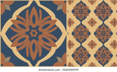 Abstract patterned azulejo floor tile, geometric background. Azulejo tiles pattern, vector texture Portuguese floor tiles azulejo design. Ceramic design, Floor cement Talavera tiles wallpaper.