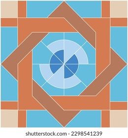 Abstract patterned azulejo floor tiles, Vector illustration, geometric background.Portuguese floor tiles azulejo design.Floor cement Talavera tiles wallpaper.Ceramic design.Floor cement Talavera tile.