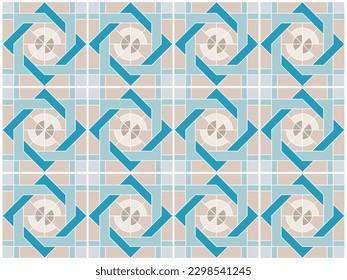 Abstract patterned azulejo floor tiles, Vector illustration, geometric background.Portuguese floor tiles azulejo design.Floor cement Talavera tiles wallpaper.Ceramic design.Floor cement Talavera tile.