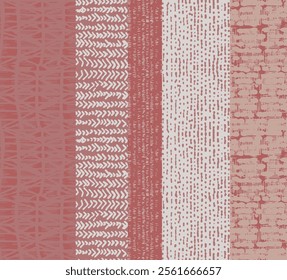 Abstract patterned design in muted rose and cream tones.