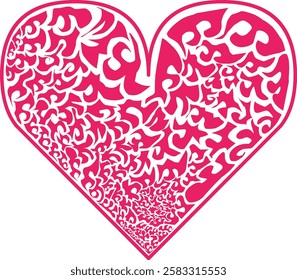 Abstract patterned pink heart depicting a detailed ornamental and artistic design symbolizing love, creativity, and elegance, suitable for romantic themes or decorative purposes.