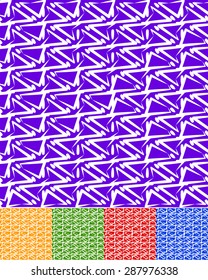 Abstract patterns in 5 colors. Purple, yellow(orange), green, red, and blue in colors. Zigzag shapes abstract texture. Editable vector.