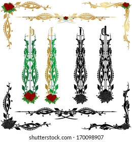 Abstract patterns with arms and flowers. Illustration on white background.