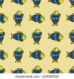 Abstract patterns color doodle fish Sketch