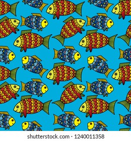 Abstract patterns fish color doodles sketch