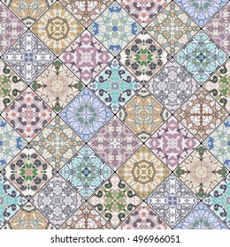 Abstract patterns in the mosaic set. Square scraps in oriental style. Vector illustration. Ideal for printing on fabric or paper.