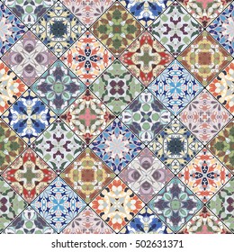 Abstract patterns in the mosaic set. Square scraps in oriental style. Vector illustration. Ideal for printing on fabric or paper.