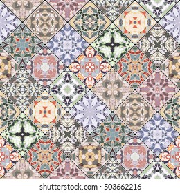 Abstract patterns in the mosaic set. Square scraps in oriental style. Vector illustration. Ideal for printing on fabric or paper.