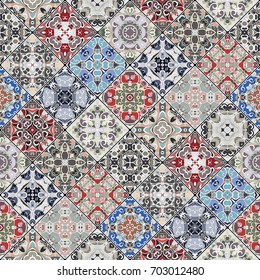 Abstract patterns in the mosaic set. Square scraps in oriental style. Vector illustration. Ideal for printing on fabric or paper.