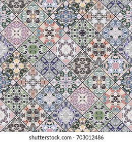 Abstract patterns in the mosaic set. Square scraps in oriental style. Vector illustration. Ideal for printing on fabric or paper.