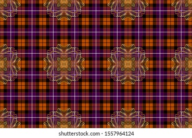 Abstract patterns on a checkered background. Creative option for new types of fabrics. The basis is Dutch tartan