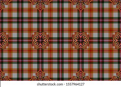 Abstract patterns on a checkered background. Creative option for new types of fabrics. The basis is Berwick upon Tweed tartan