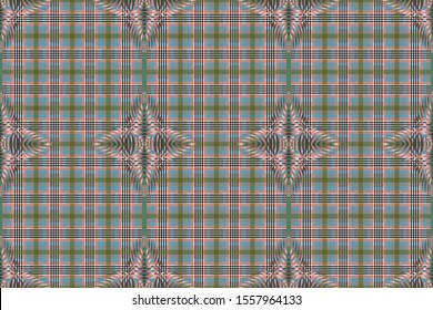 Abstract patterns on a checkered background. Creative option for new types of fabrics. The basis is Somerset tartan
