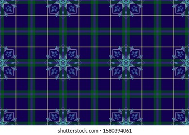 Abstract patterns on a checkered background. Creative option for new types of fabrics.