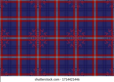 Abstract patterns on a checkered background. Creative option for new types of fabrics. The basis is University of Dundee tartan