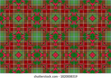 Abstract patterns on a checkered background. Creative option for new types of fabrics.
