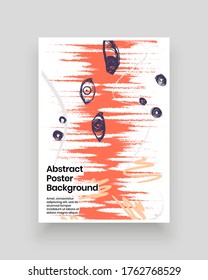 Abstract patterns for Placards, Posters, Flyers and Banner Designs. Colorful illustration. Lines, spots, dots, eyes and paint strokes. Decorative chaotic backdrop. Hand drawn texture, decor shapes.