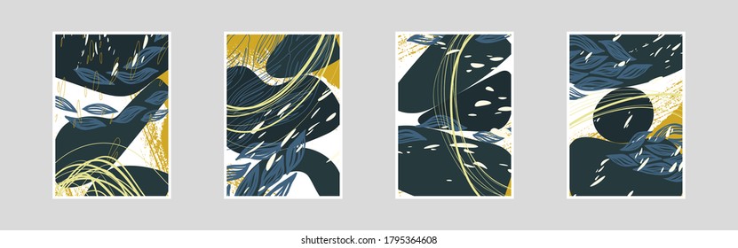 Abstract patterns for Placards, Posters, Flyers and Banner Designs. Colorful illustrations set. Lines, spots, dots and paint strokes. Decorative chaotic backdrop. Hand drawn texture, decor shapes.