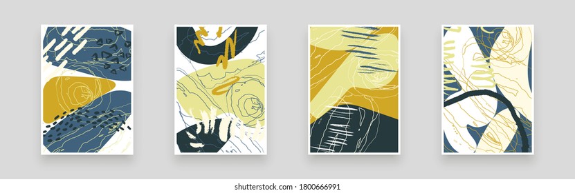 Abstract patterns for Placards, Posters, Flyers and Banner Designs. Colorful illustrations set. Lines, spots, dots and paint strokes. Decorative chaotic backdrop. Hand drawn texture, decor shapes.