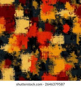 Padrões abstratos nas cores vermelha, amarela e preta, padrão ikat de linhas grunge, padrão sem emenda ikat, plano de fundo de ilustração de vetor para imprimir o papel.