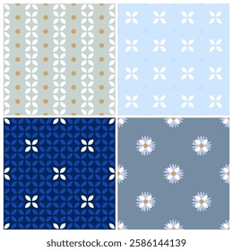 Abstract patterns set geometric backgrounds collection. Modern fabric design textile swatch all over print block for children's bedding. High resolution image digital illustration vector graphic.