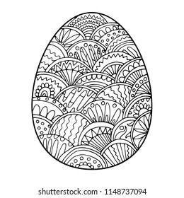 Abstract patterns, zendudl. Hand draw illustration in egg shaped, Easter thematic. Vector design element for coloring book, page