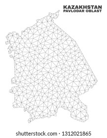 Abstract Pavlodar Region map isolated on a white background. Triangular mesh model in black color of Pavlodar Region map. Polygonal geographic scheme designed for political illustrations.