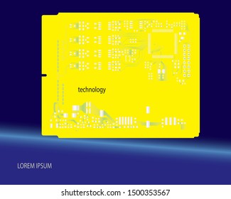 abstract pcb board with yellow, background texture blue 