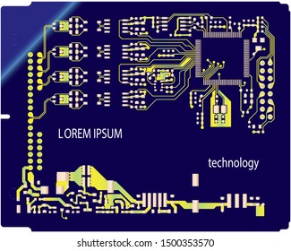 abstract pcb board with yellow, background texture blue 