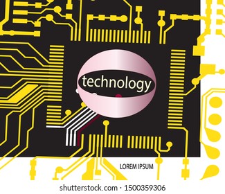 abstract pcb board with yellow, background texture black
