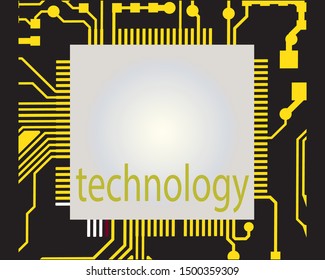 abstract pcb board with yellow, background texture black
