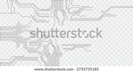 Abstract PCB circuit line frame isolated on transparent background for technology design