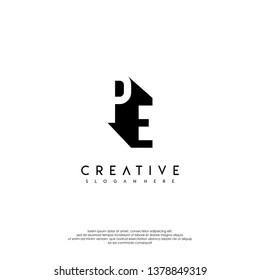 abstract PE logo letter in shadow shape design concept