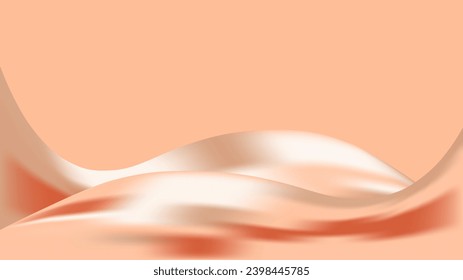 Abstract Peach Fuzz background with fluid neon light waves. Innovation technology concept. Luxury backdrop. Geometric digital wallpaper. Vector. Copy space. Trendy color of 2024 year. Minimal banner.