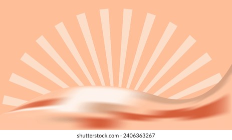 Abstract Peach Fuzz background with fluid neon light waves. Innovation technology concept. Luxury backdrop. Geometric digital wallpaper. Vector card. Copy space. Trendy color. Minimal banner. Podium.