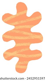 Abstract peach orange coral blob cut out shape. Organic rounded wobbly plant shape collage element with textured crayon or brush scribble lines. Pastel coral orange abstract modern summer sticker.