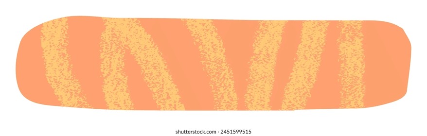 Abstract peach orange and soft pastel yellow cut out shape isolated on white background. Bright horizontal rounded rectangle blob shape collage vector element with textured crayon scribble lines.